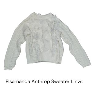 Elsamanda Anthrop Knit Sweater L Italy White Wool/alpaca Fringe nwt